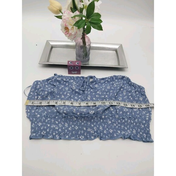 Hippie Rose Juniors Blouse Crop Tank Top Denim Floral White Size L New - Picture 5 of 8